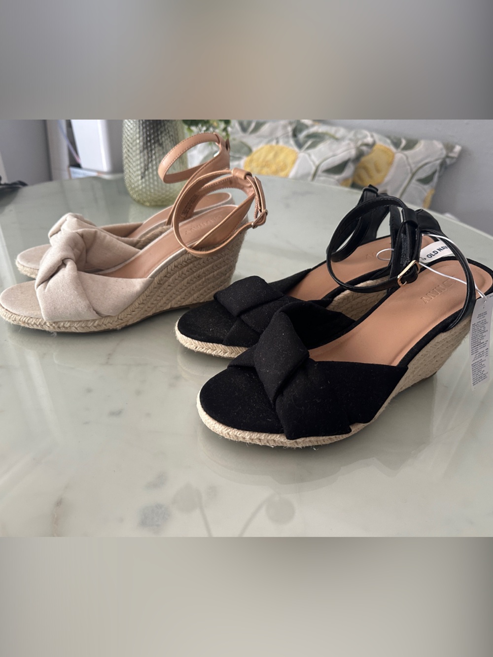 🔆2 Pairs 🔆 Old Navy Black and Beige Knotted Espadrille Wedge Sandals